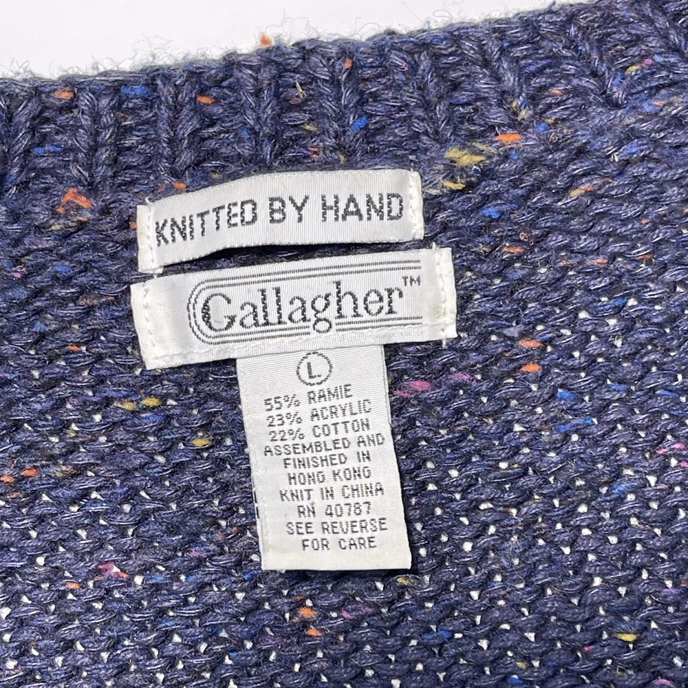 Gallagher Vintage Hand Knit Sweater Cardigan Navy Pink Turquoise Women's Large - Picture 5 of 14